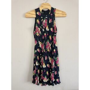 RALPH LAUREN Womens Navy Blue Pink Floral Silk Long Lined Tank Top Dress 18W